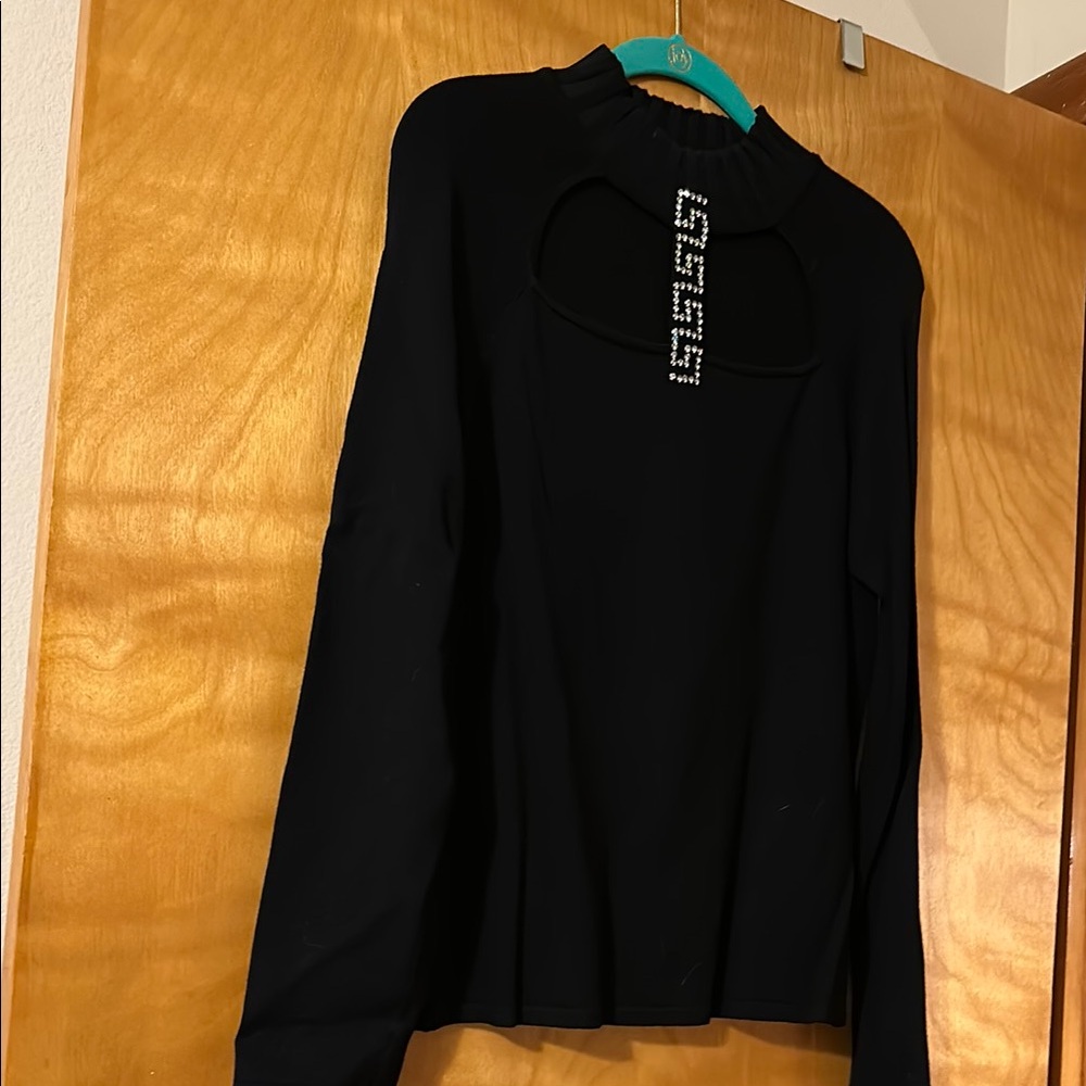Black Long Sleeve Sweater with Cut Out and Mandarin Collar